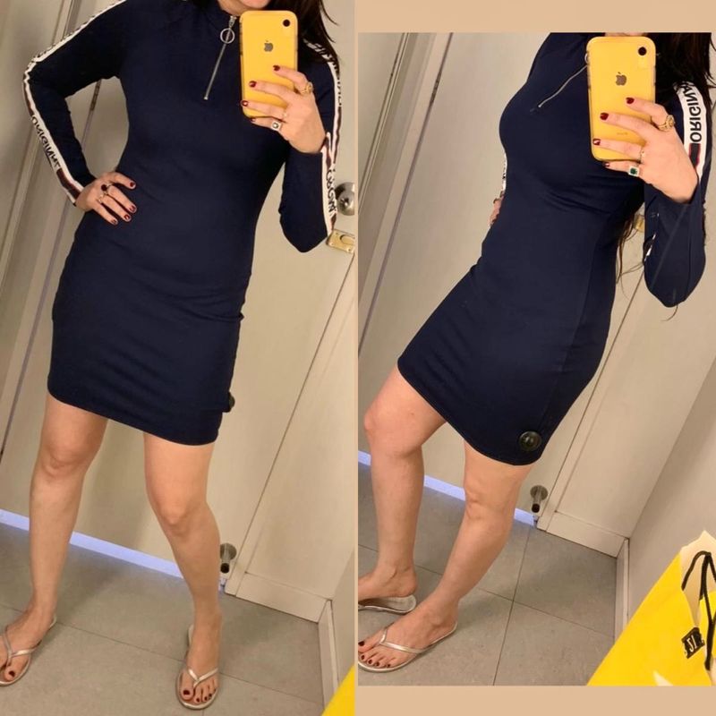 H&amp;M Navy Blue Casual Dress with Striped Sleeves