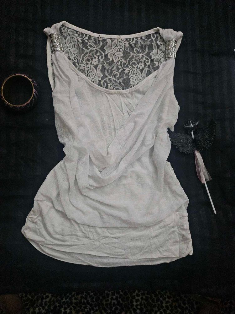 y2k vintage White Lace Back Sleeveless Top