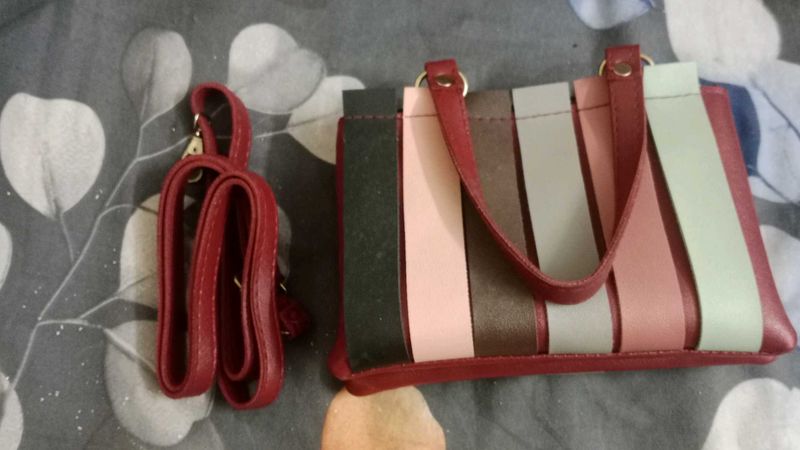 Multi-color Striped Handbag with Detachable Strap