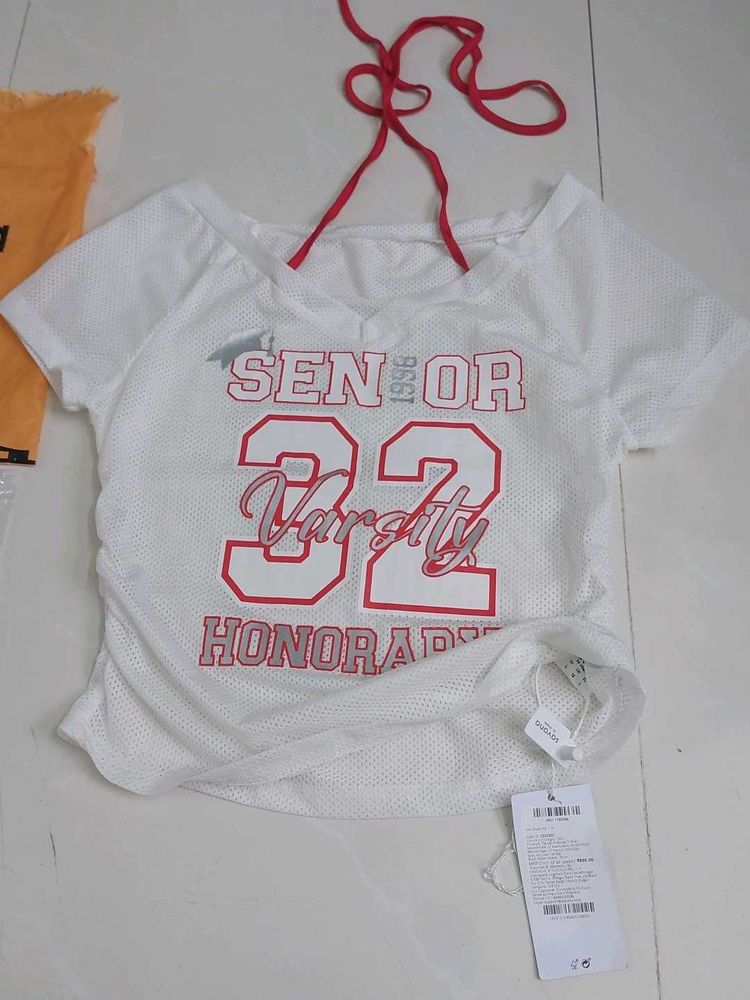 Savana jersey mesh t shirt with tie up - tag