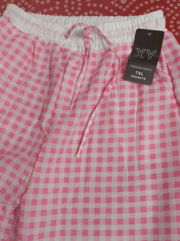 Pink Gingham Fashion Pants