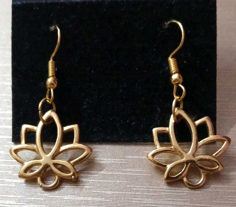 Lotus Flower Gold Tone Earrings