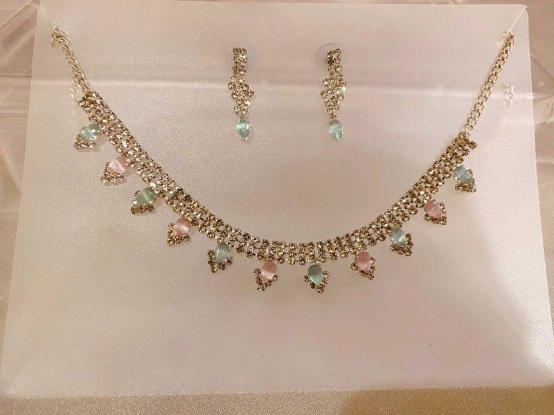 Sparkling Gemstone Necklace &amp; Earring Set