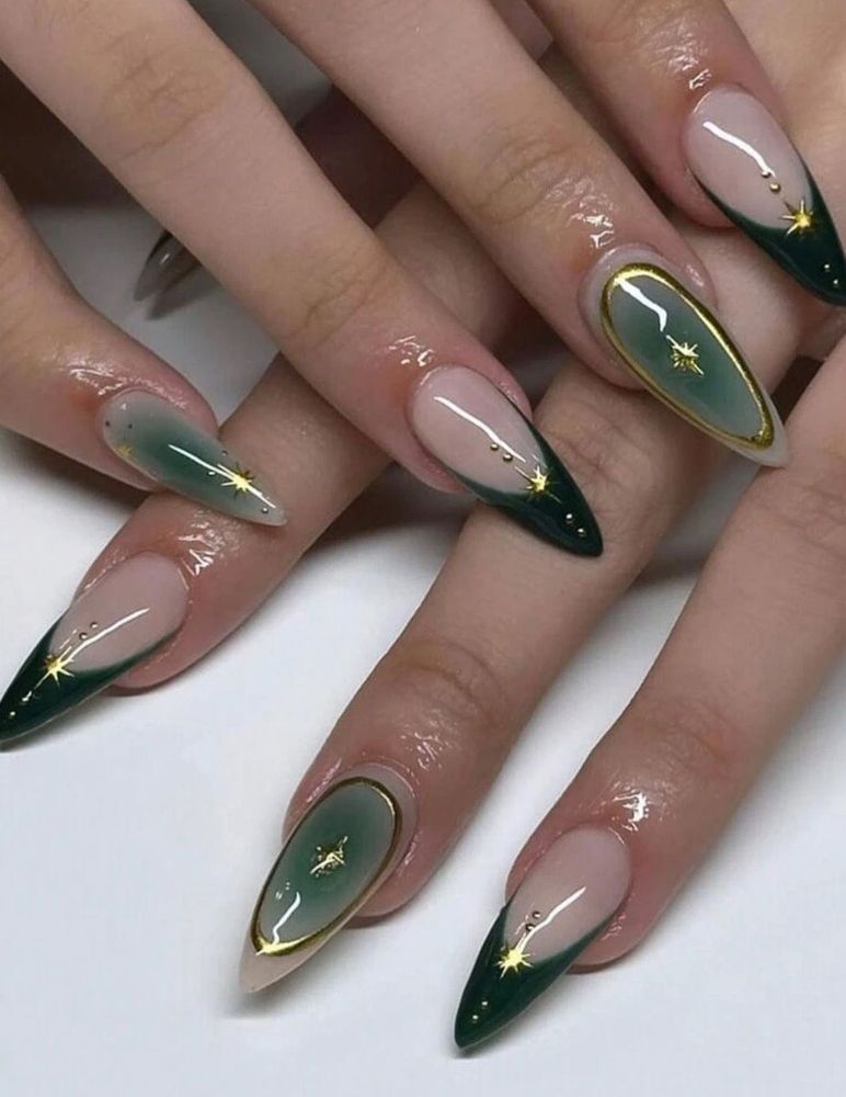 Customise gel Golden CHROME SEA GREEN NAILS