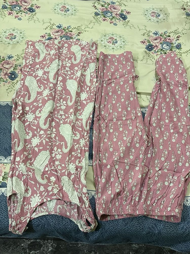 Pink Ethnic Printed Pants (Set of 2)