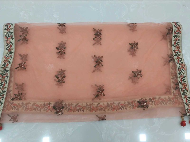 Designer Bridal Peach Embroidered Dupatta of