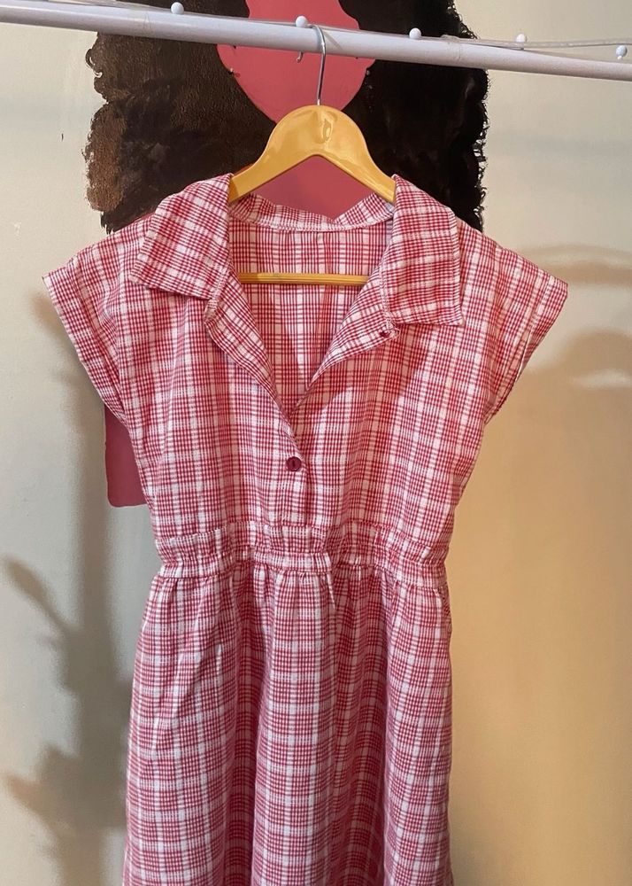 Red &amp; White Checked Gingham Cotton Dress