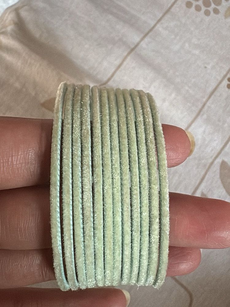Elegant Pastel Green Velvet Bangles Set