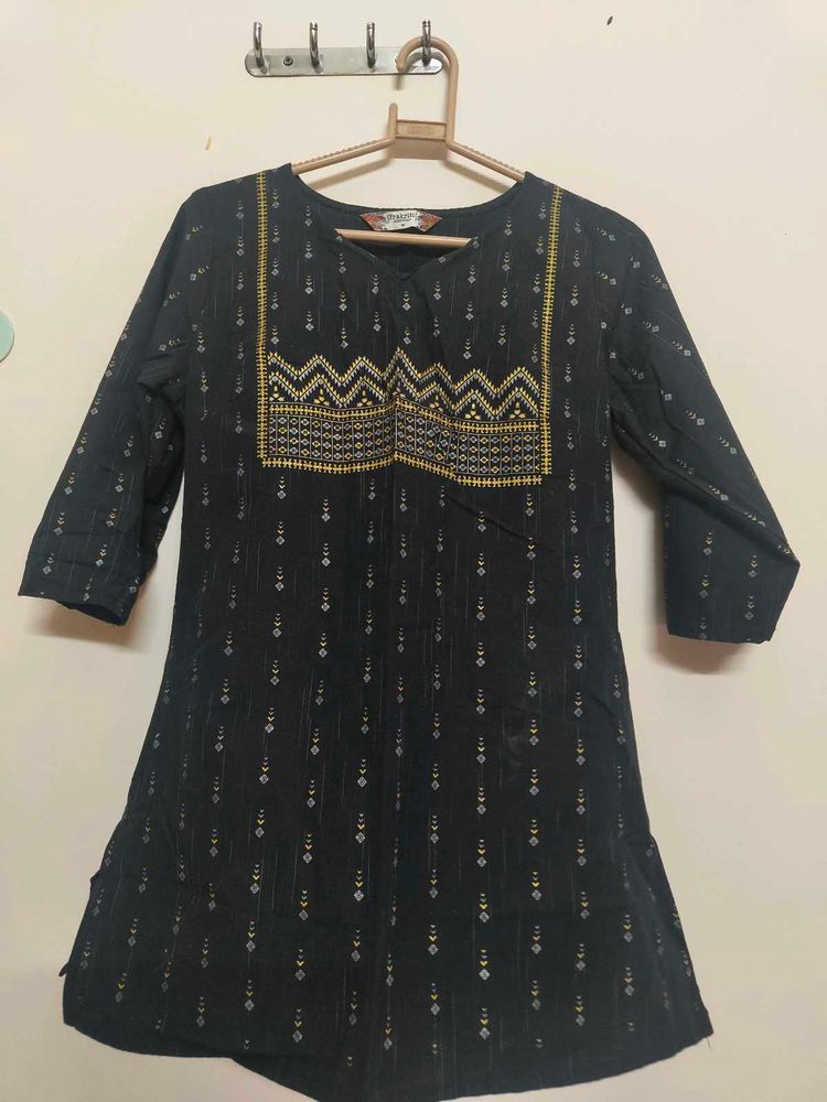 CLEARANCE Black Embroidered Short Kurta