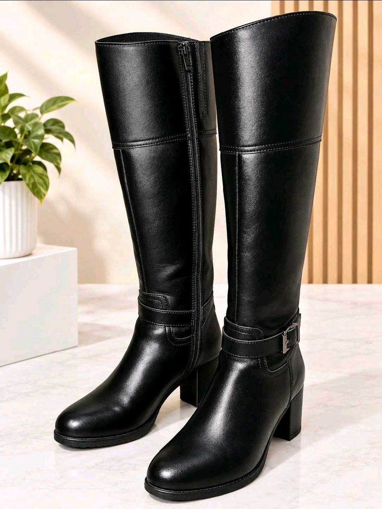Classic Black Leather Knee-High Boots