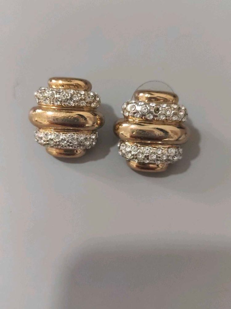 Gold Tone Crystal Stud Earrings