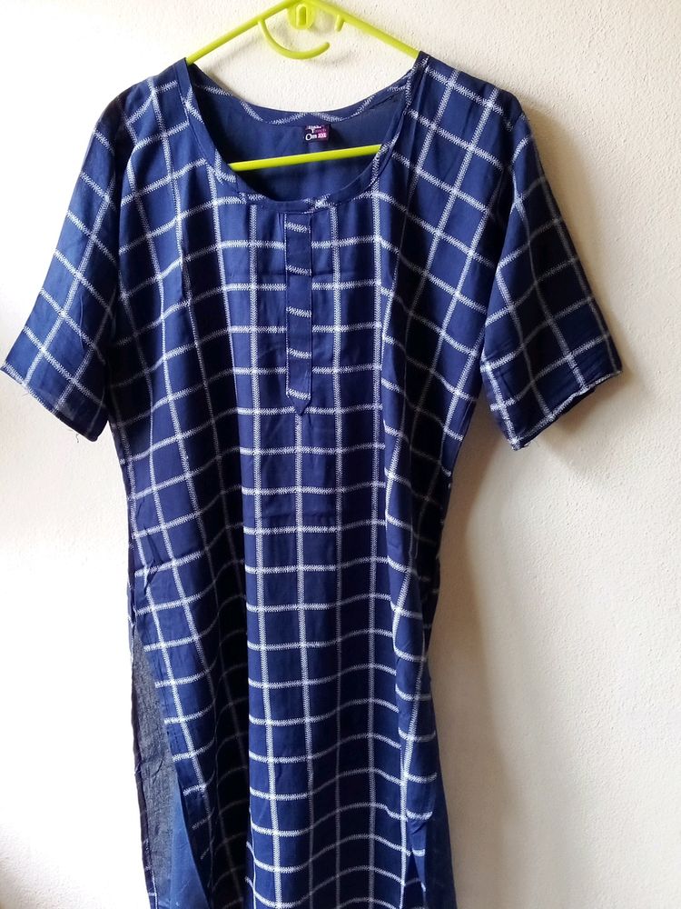 Brand New Blue Checked Round Neck Kurta( From Abroad)