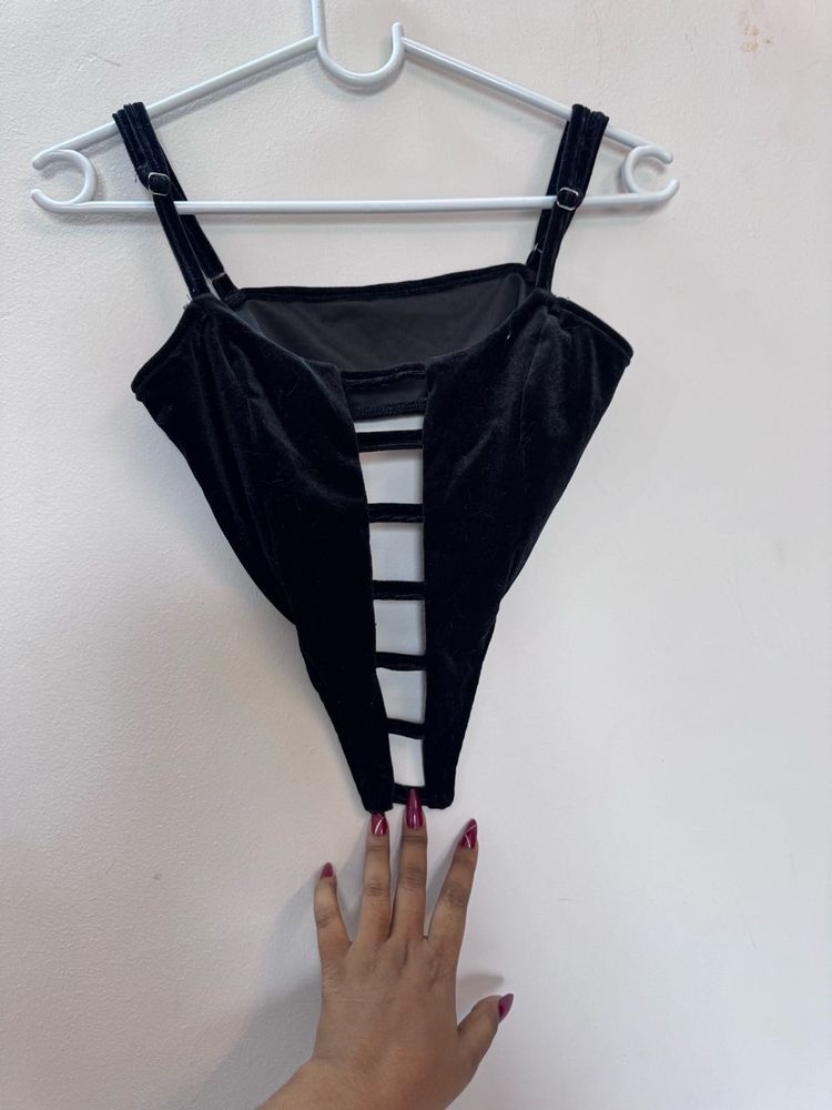Black Velvet Cut-out Bodysuit