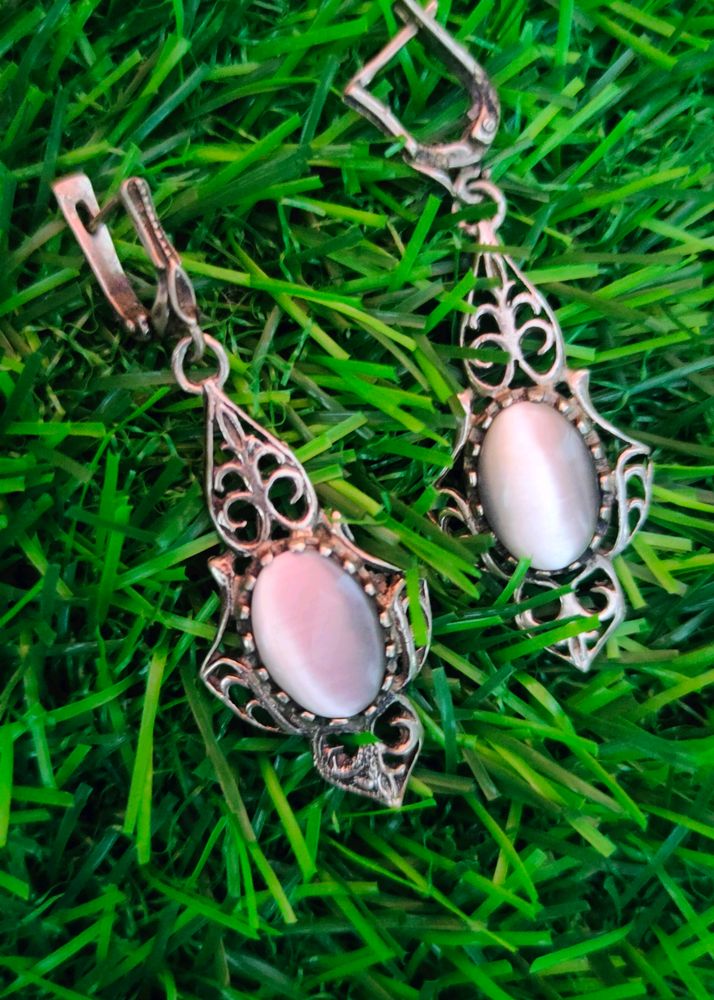 Pure Silver Real Cateye Stone Imported Earrings