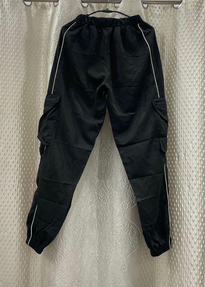 Stylish Black Cargo Pants with White Piping