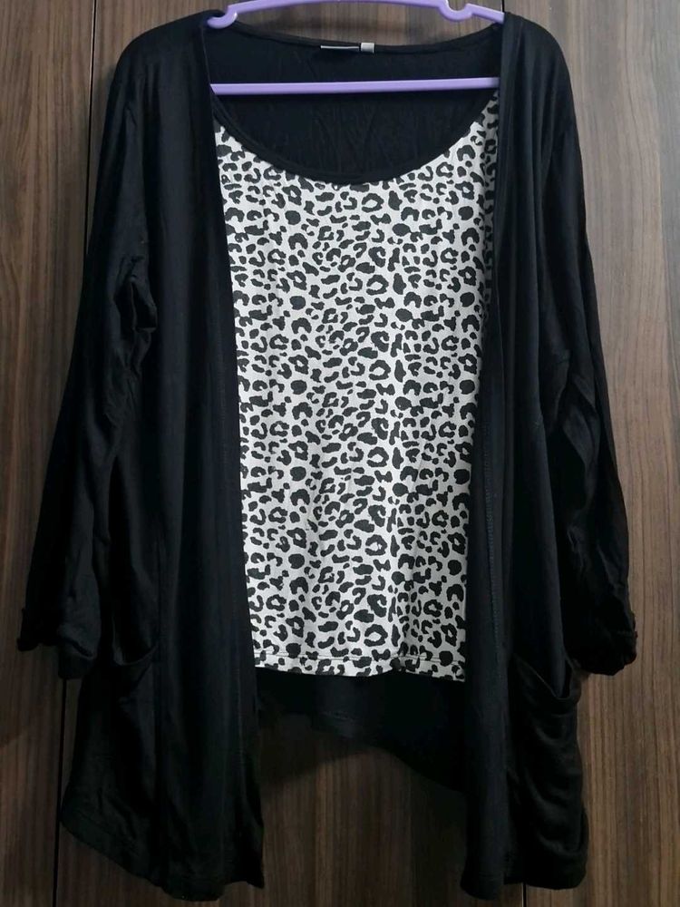 Leopard Print Layered Cardigan Top