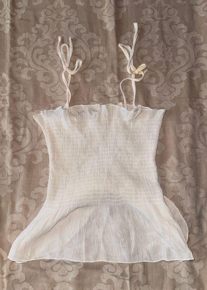 Sheer White Smocked Camisole Top