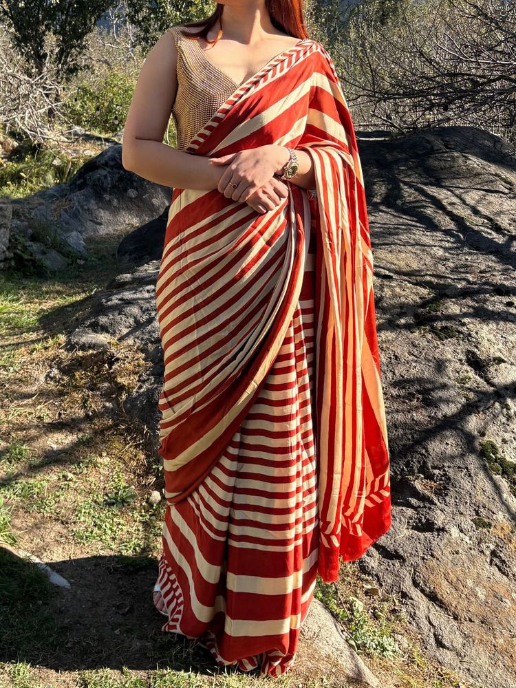 Pure ajrakh modal silk saree