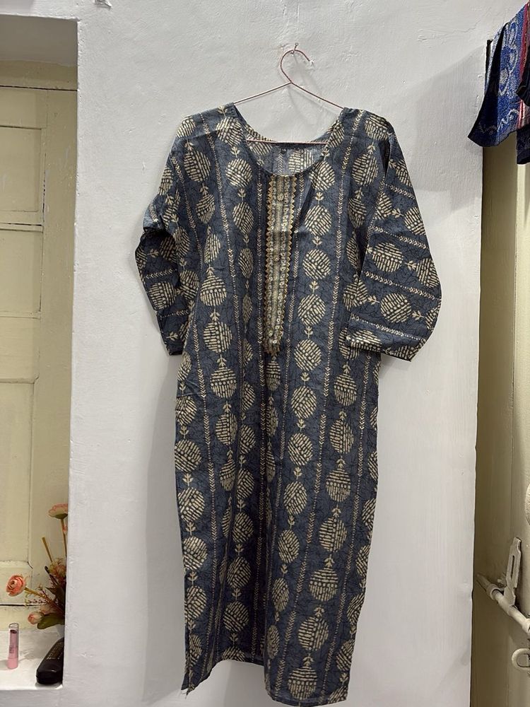 Elegant Blue &amp; Beige Printed Kurta