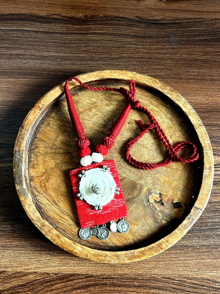 Bohemian Red Fabric Necklace Set