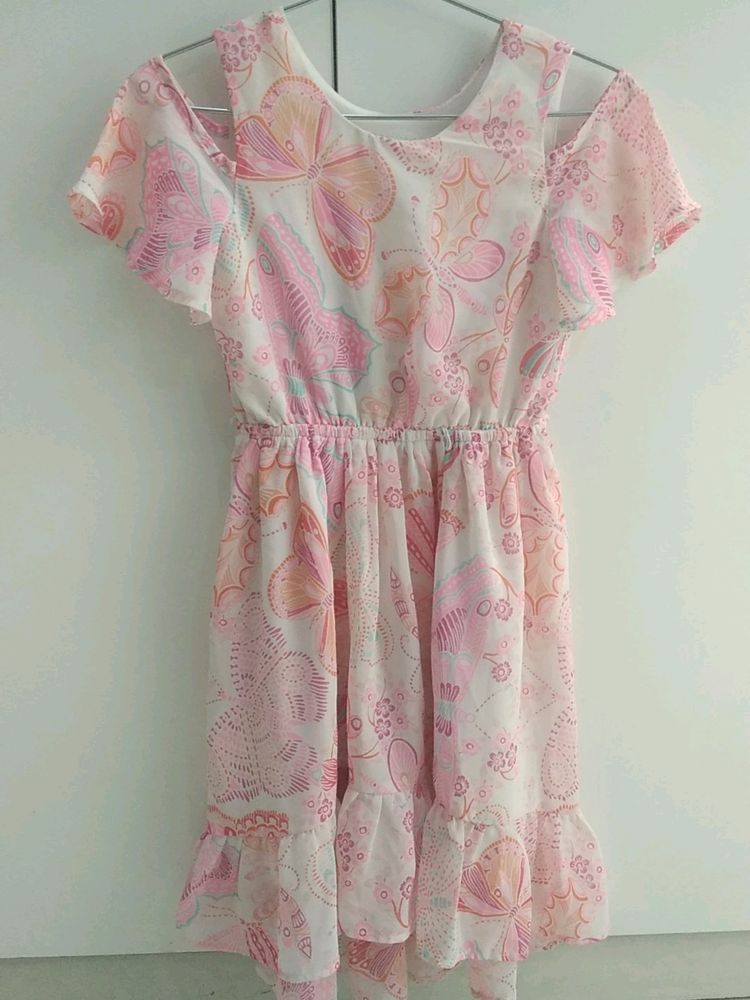 Pink Butterfly Print Dress