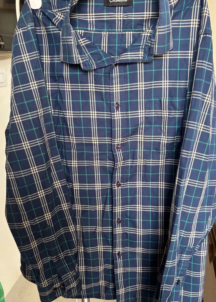 Men's Blue Plaid Long Sleeve Shirt