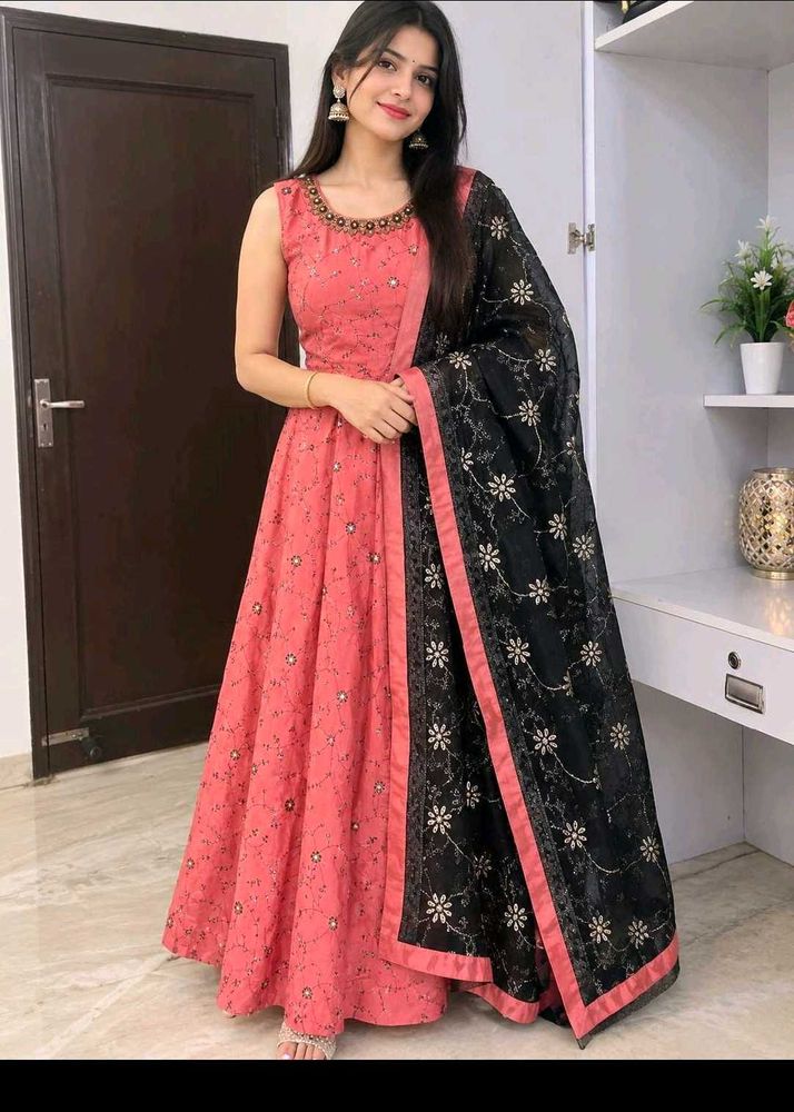 Elegant Peach Anarkali Gown with Dupatta