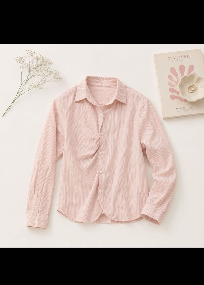 Chic Pink Striped Ruched Shirt