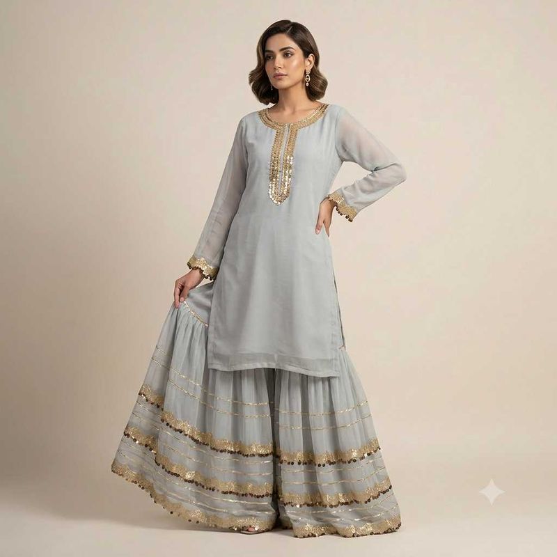 Elegant Grey Kurta Set with Sharara