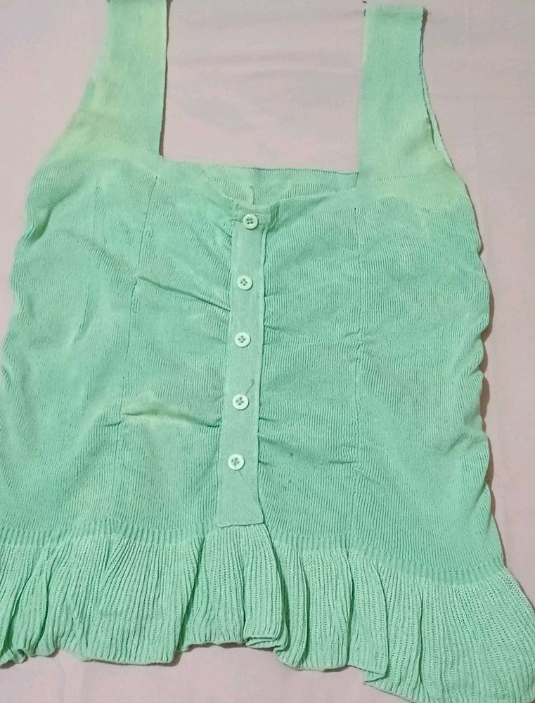 Mint Green Ruched Button-Up Tank Top