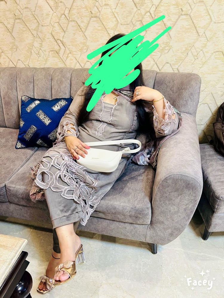 Elegant Grey suit Set with Dupatta