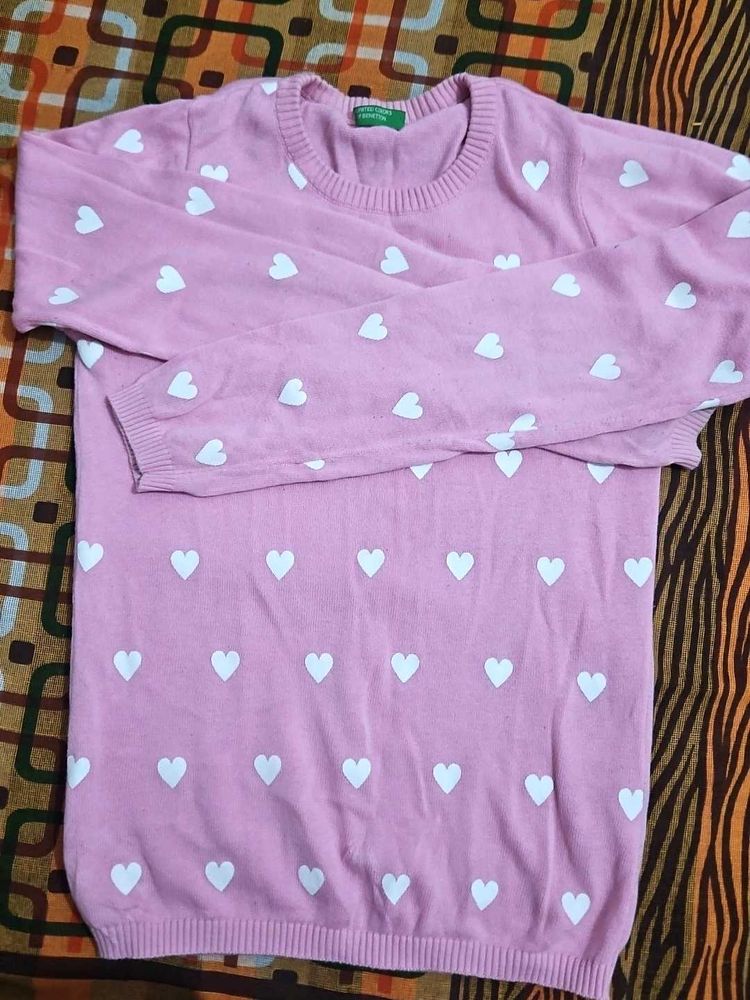 Pink Heart Print Sweater