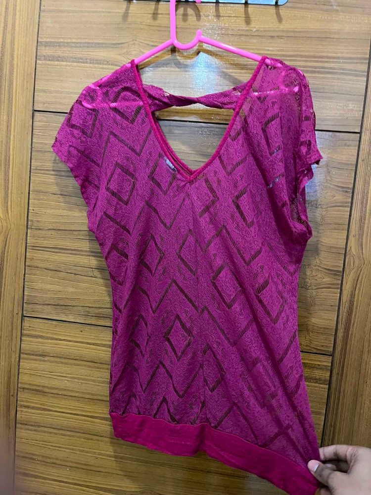 Stylish Pink Sheer Geometric Top