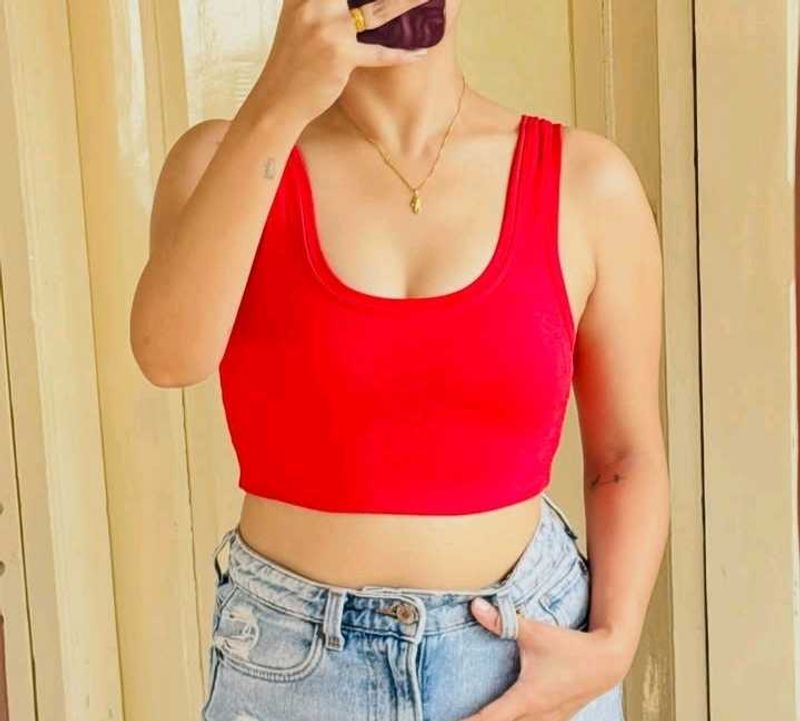 Vibrant Red Cropped Tank Top