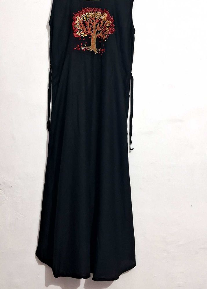 Black Kurta with Tree Embroidery