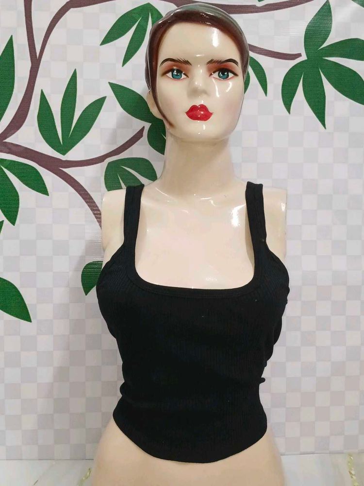 (1200)Basic Black Ribbed Tank Top