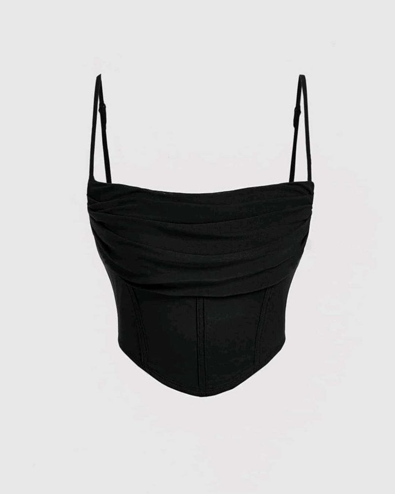 Chic Ruched Black Corset Top