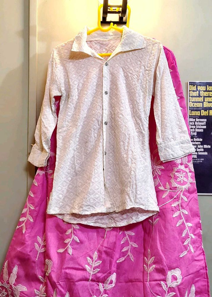 Embroidered Skirt With Chikankari Shirt