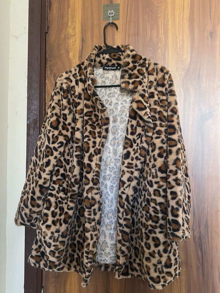 Cozy Leopard Print Faux Fur Jacket