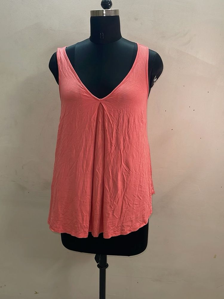 Coral V-Neck Sleeveless Top