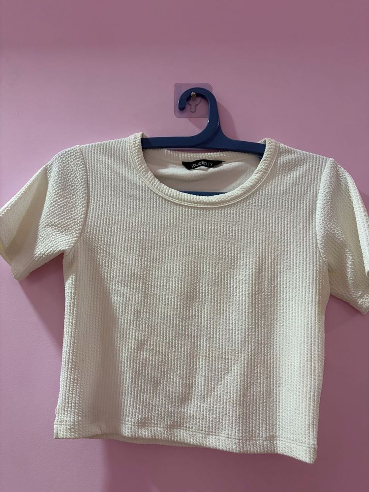 Cream Textured Cropped Top