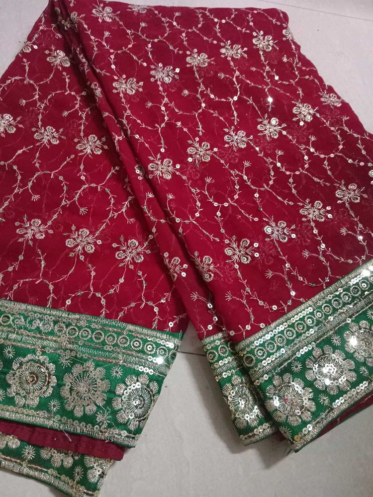Red Embroidered Saree