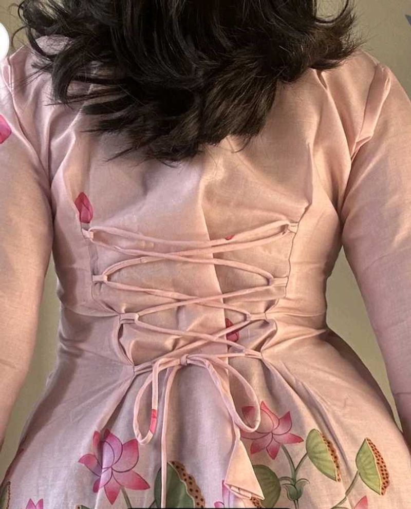 Elegant Pink Floral Blouse with Tie-Up Back