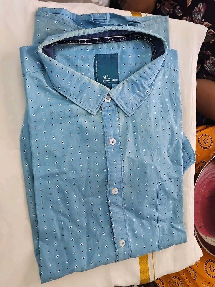 Men's Blue Printed Casual Shirt