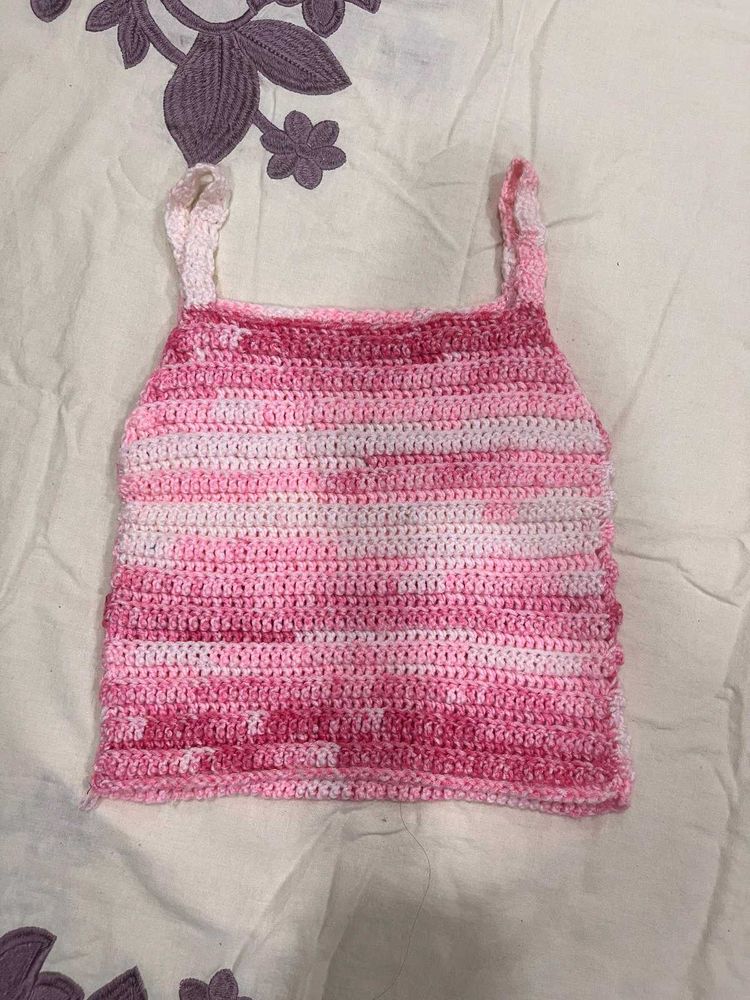 handmade Crocheted Pink Crop Top