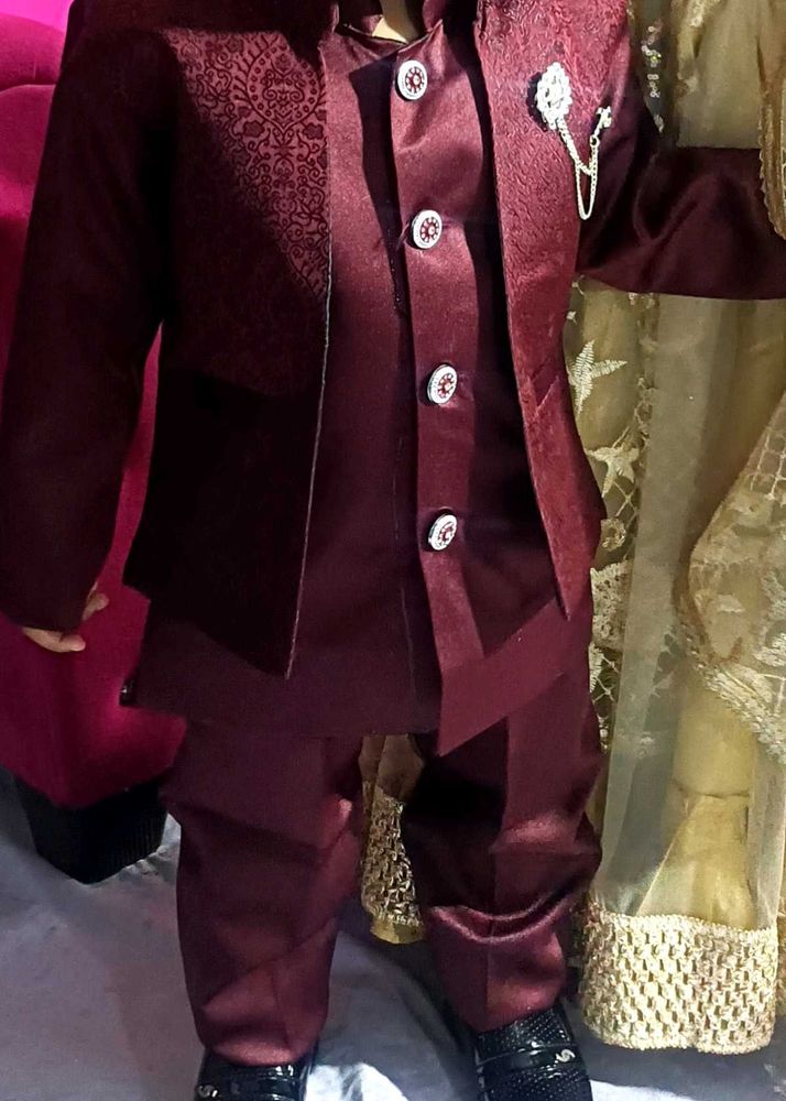 Boys Burgundy 3-Piece Suit