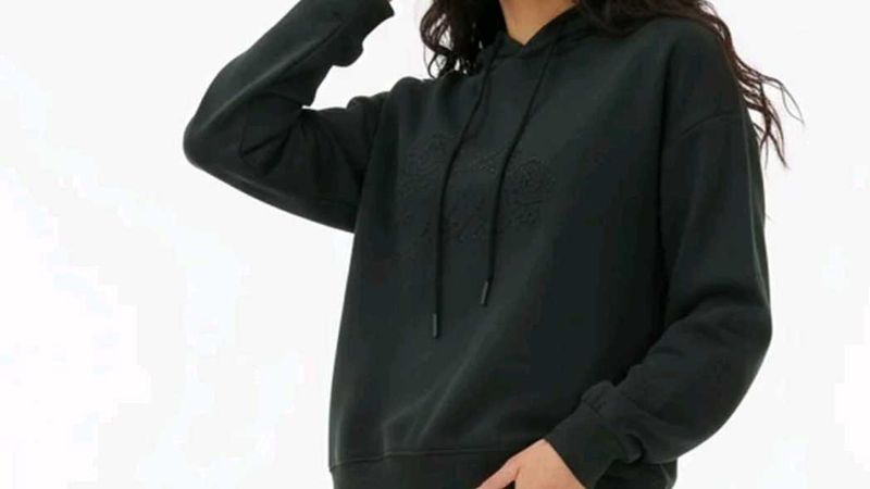 Black Embroidered Hoodie