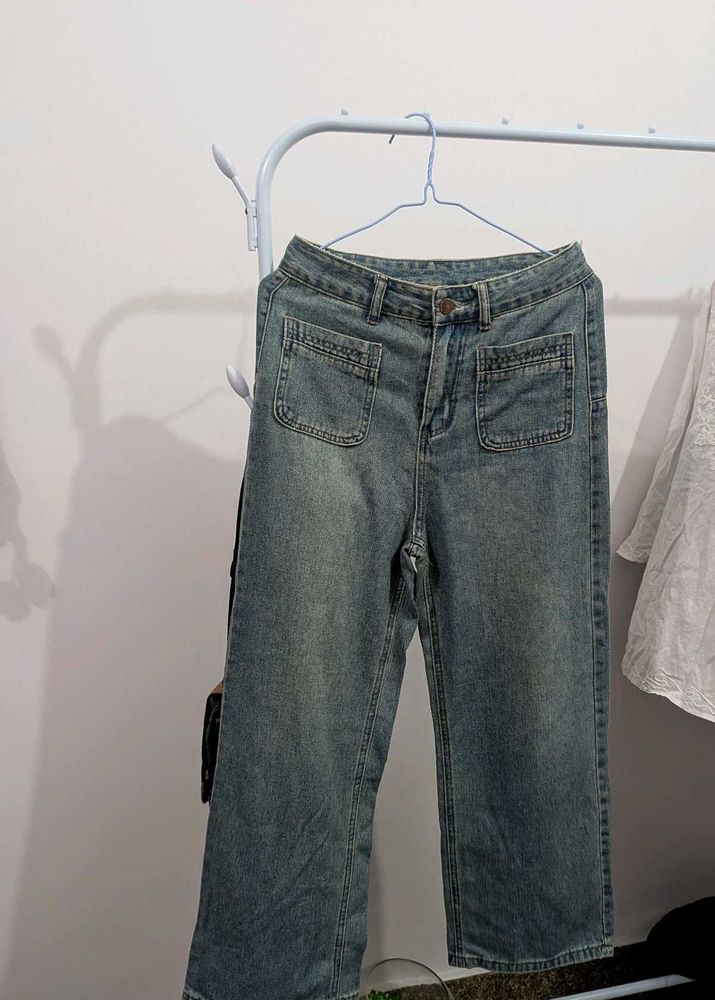 Vintage Wash Wide Leg Jeans