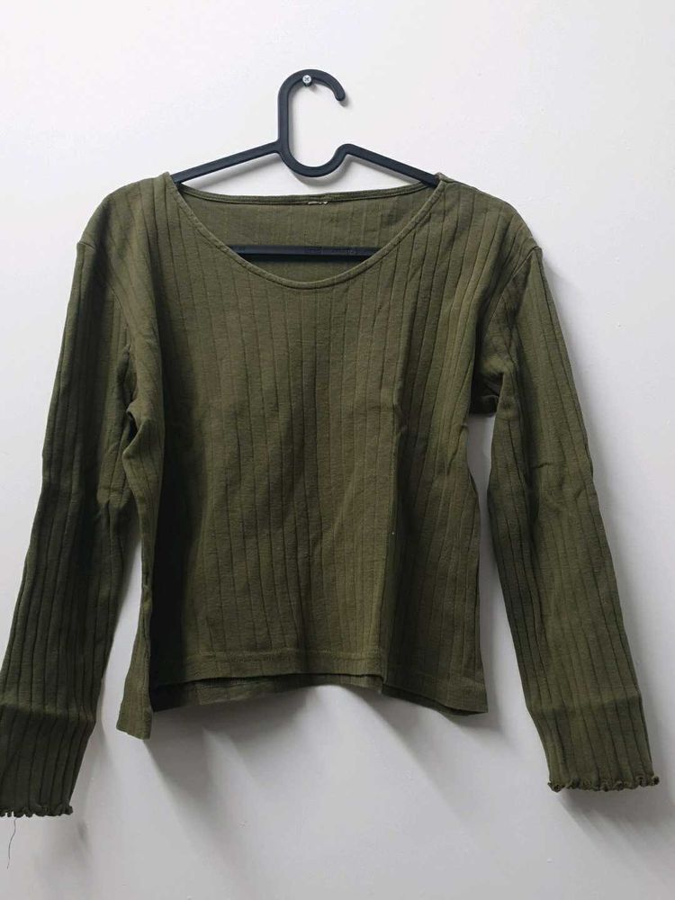 Olive Green Long Sleeve Top