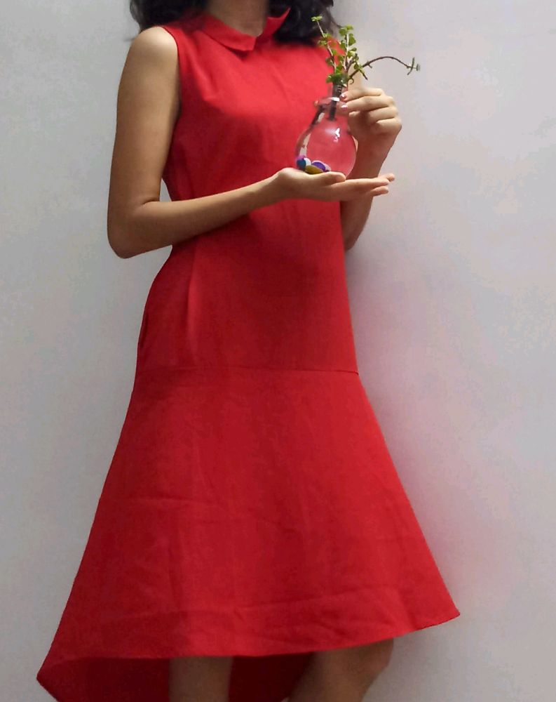 Chic Red Sleeveless Hi-Lo Dress